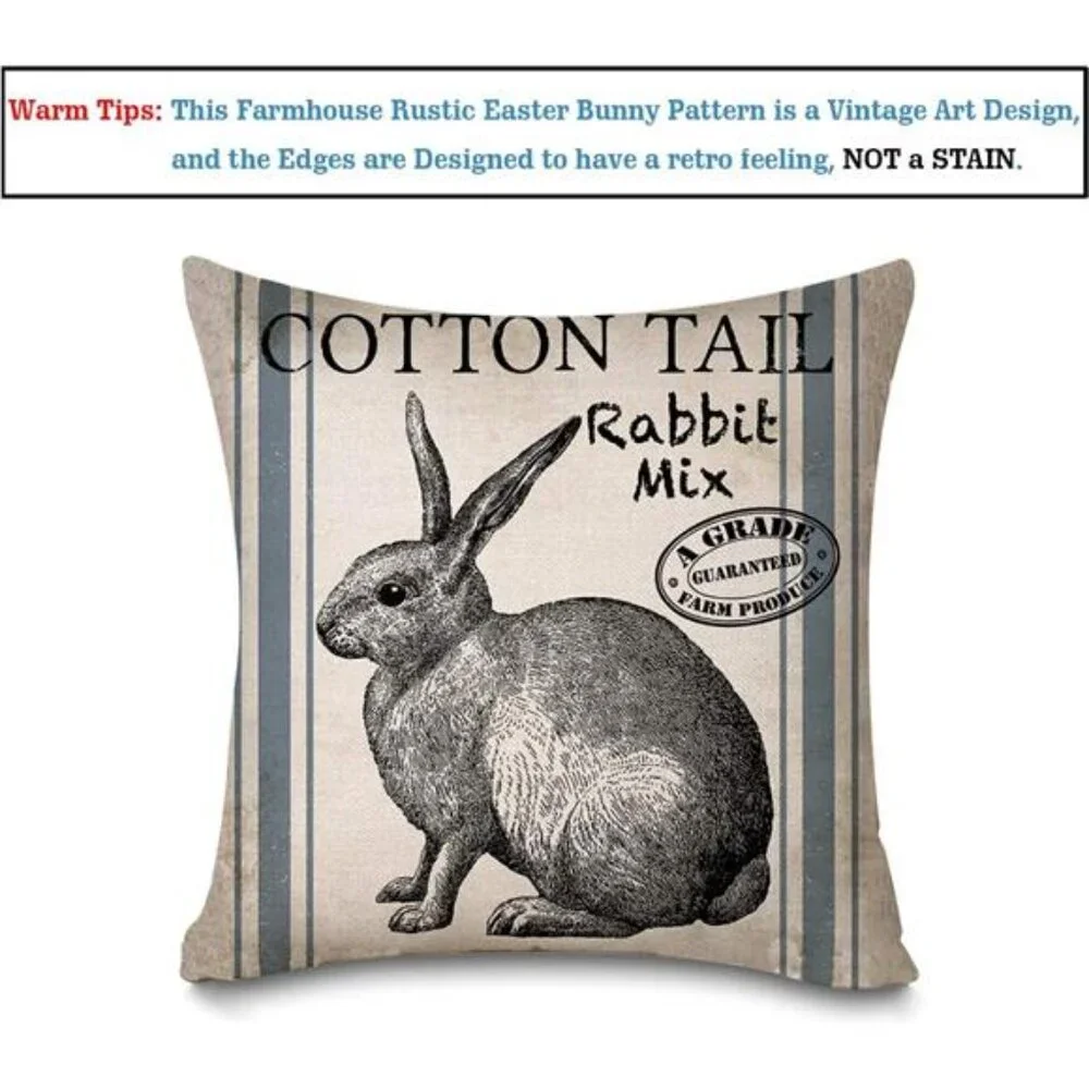 Vintage Farmhouse Bunny Throw Pillow Covers Retro Farm Rabbit Feed Home Décor